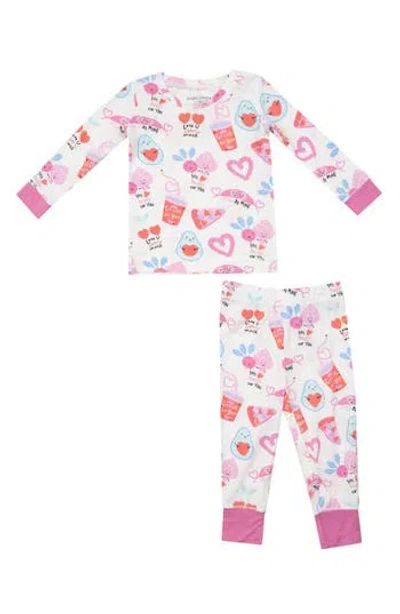 Angel Dear Babies'  Love You Foodie Print Fitted Two-piece Pajamas In White