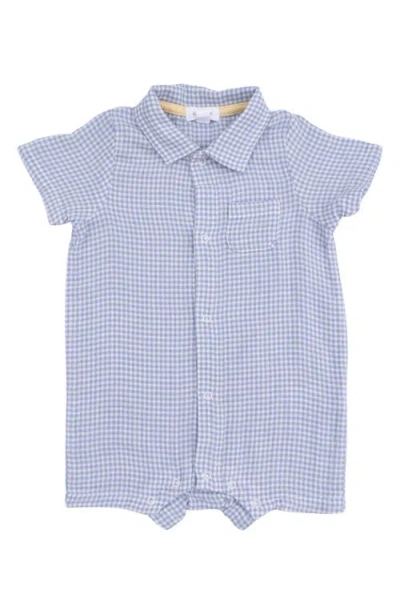 Angel Dear Babies'  Micro Gingham Organic Cotton Muslin Polo Romper In Blue