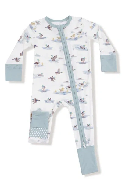 Angel Dear Babies'  Migrating Mallards Convertible Zip Romper In White