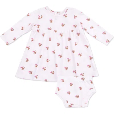 Angel Dear Babies'  Mini Heart Football Print Dress & Bloomers Set In Pink