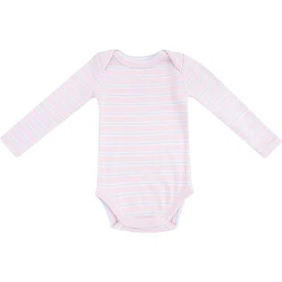 Angel Dear Babies'  Multistripe Long Sleeve Rib Bodysuit In Pink