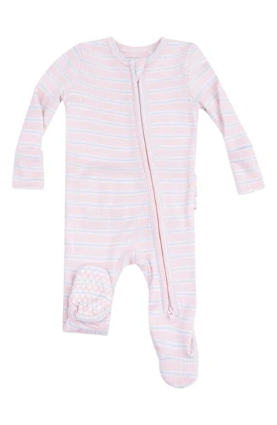 Angel Dear Babies'  Multistripe Long Sleeve Rib Footie In Pink
