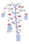 Angel Dear Off-road Adventure Print Convertible Zip Romper In Ivory