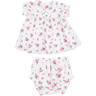 Angel Dear Babies'  Pink Rosettes Smocked Puff Sleeve Dress With Bloomers In Multi