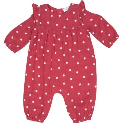 Angel Dear Babies'  Polka Dot Organic Cotton Ruffle Shoulder Romper In Red