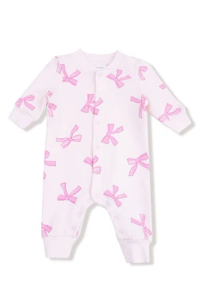 Angel Dear Babies'  Pretty Bow Print French Terry Romper In Pink