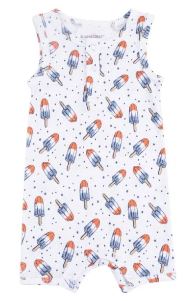 Angel Dear Babies'  Print Henley Romper In White