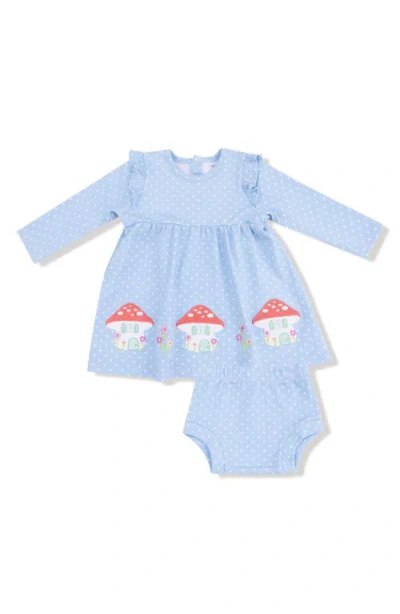 Angel Dear Babies'  Print Stretch Organic Cotton Jersey Dress & Bloomers Set In Blue