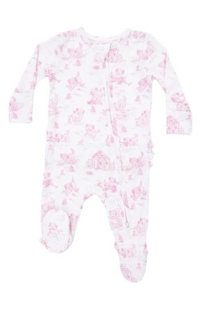 Angel Dear Babies'  Puppy Two-way Zip Ruffle Footie In Pink