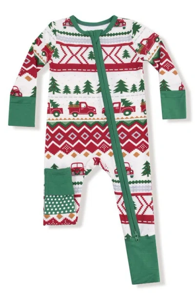 Angel Dear Babies'  Red Truck Fair Isle Print Convertible Zip Footie In Multi
