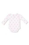 Angel Dear Ribbon Bow Trellis Print Long Sleeve Bodysuit In Pink
