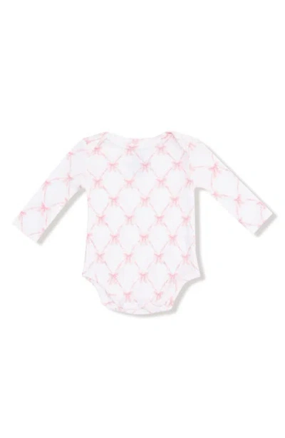 Angel Dear Babies'  Ribbon Bow Trellis Print Long Sleeve Bodysuit In Pink