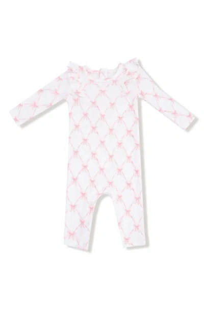 Angel Dear Babies'  Ribbon Bow Trellis Print Romper In Pink