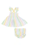 Angel Dear Rickrack Smocked Organic Cotton Ruffle Strap Top & Bloomers Set In Multi