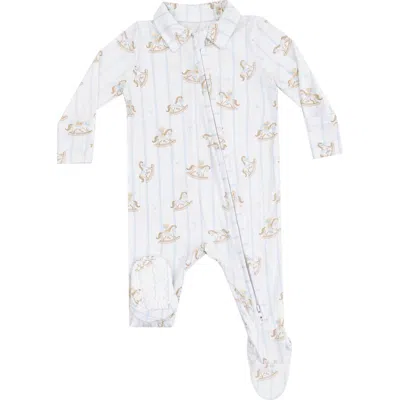Angel Dear Babies'  Rocking Horse Print Collared Zip Footie In Blue