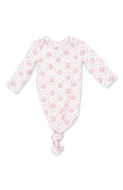 Angel Dear Babies'  Rose Bow Lattice Print Knotted Gown In Pink