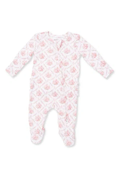 Angel Dear Babies'  Rose Bow Lattice Print Ruffle Zip Footie In Pink