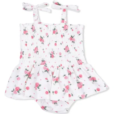 Angel Dear Babies'  Rosette Smocked Bubble Romper In White