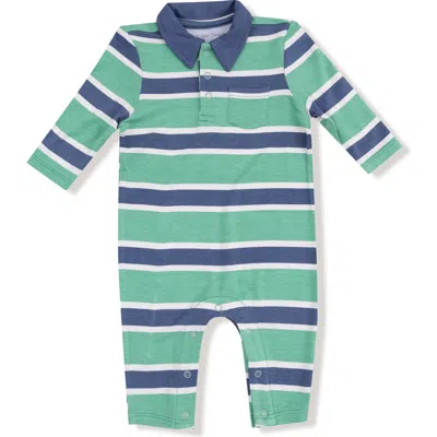 Angel Dear Babies'  Rugby Stripe Long Sleeve Romper In Green
