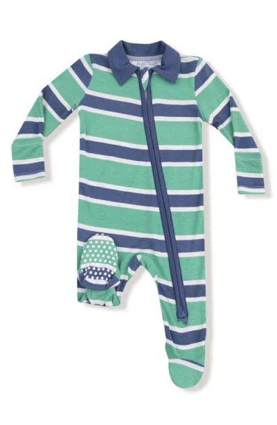 Angel Dear Babies'  Rugby Stripe Zip Footie In Green