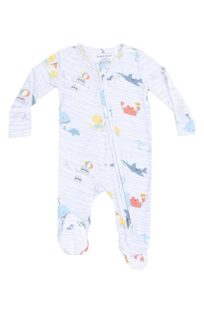 Angel Dear Babies'  Sea Stripes Zip Footie In Blue