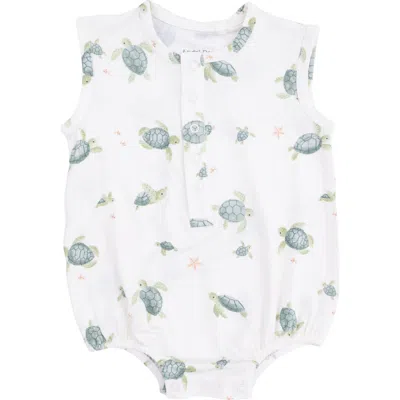 Angel Dear Babies'  Sea Turtles Henley Bubble Romper In White