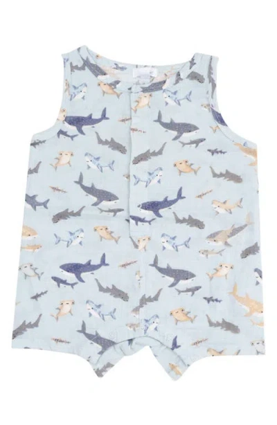 Angel Dear Babies'  Shark Sleeveless Organic Cotton Romper In Blue