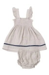 Angel Dear Smocked Organic Cotton Ruffle Strap Top & Bloomers Set In Oat