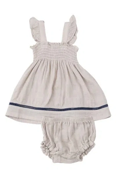 Angel Dear Babies'  Smocked Organic Cotton Ruffle Strap Top & Bloomers Set In Oat