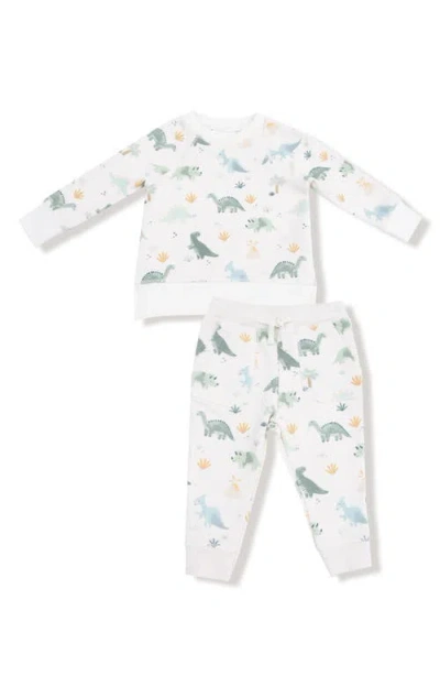 Angel Dear Babies'  Soft Dinos French Terry Top & Joggers Set In White