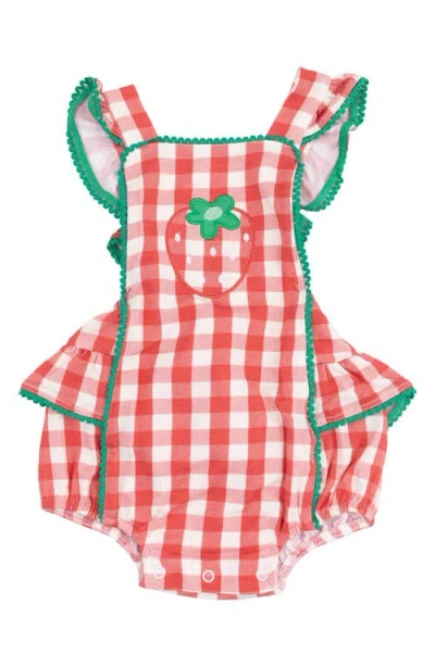 Angel Dear Babies'  Strawberry Gingham Rickrack Organic Cotton Muslin Bodysuit In Red