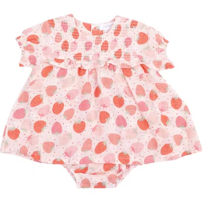 Angel Dear Babies'  Strawberry Organic Cotton Muslin Skirted Bodysuit In Red
