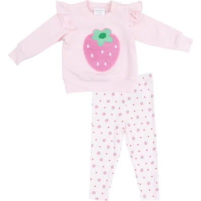 Angel Dear Babies'  Strawberry Ruffle Sweatshirt & Leggings Set In Pink