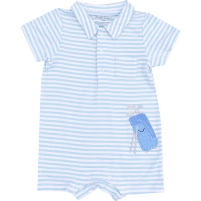 Angel Dear Babies'  Stripe Golf Embroidered Polo Romper In Blue