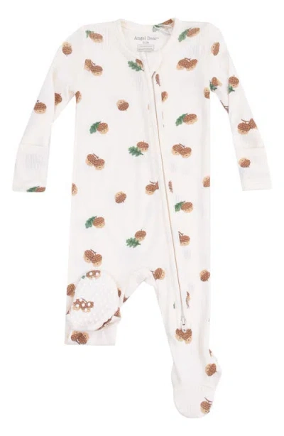 Angel Dear Babies'  Tiny Acorns Ribbed Zip Footie In White