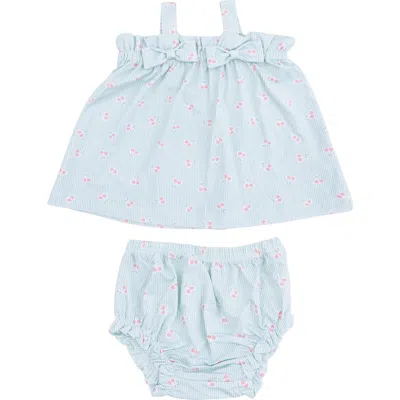 Angel Dear Babies'  Tiny Cherry Stripe Dress & Bloomers Set In Blue