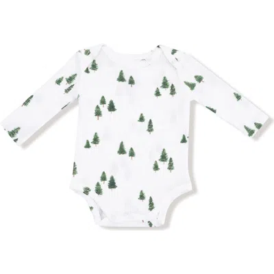 Angel Dear Babies'  Tiny Forest Print Long Sleeve Bodysuit In White