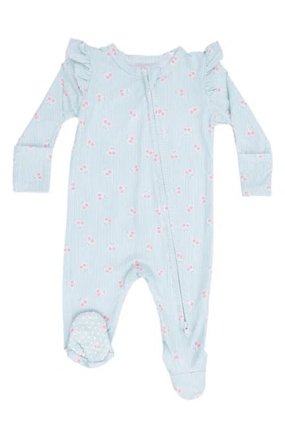 Angel Dear Babies'  Tiny Stripe Ruffle Footie Jumpsuit In Blue