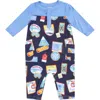 Angel Dear Vintage Ski Patches Romper In Blue