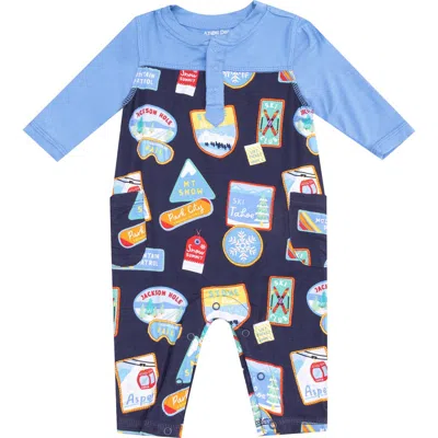 Angel Dear Babies'  Vintage Ski Patches Romper In Blue
