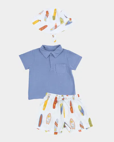 Angel Dear Kids' Vintage Surfboards Polo Shirt, Shorts And Hat Set In Multi