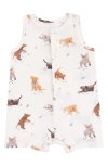 Angel Dear Watercolor Puppies Sleeveless Romper In Beige
