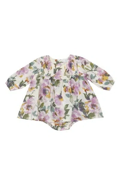 Angel Dear Babies'  Watercolor Rose Smocked Skirted Bodysuit In White
