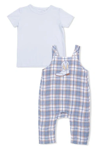 Angel Dear Babies'  Western Boot Plaid Organic Cotton Muslin Overalls & Jersey T-shirt Set In Blue