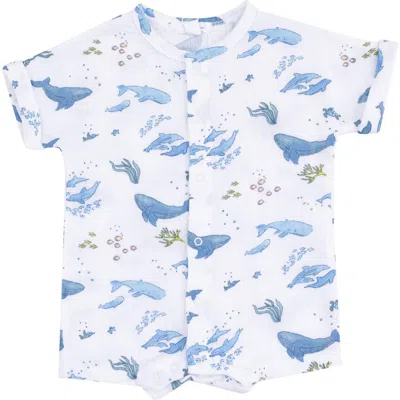 Angel Dear Babies'  Whale Print Organic Cotton Gauze Romper In Blue