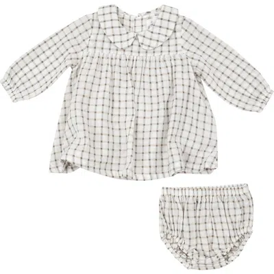 Angel Dear Babies'  Windowpane Peter Pan Collar Dress & Bloomers Set In White