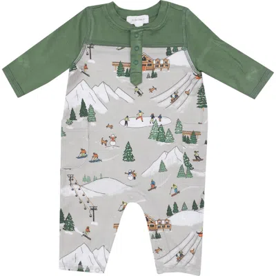 Angel Dear Babies'  Winter Fun Skiers Romper In Green