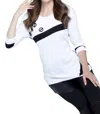 ANGEL DIAGONAL STRIPE TOP IN WHITE/BLACK