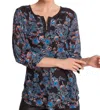 Angel Floral Microfiber Leather Detail Top In Black Multi In Black