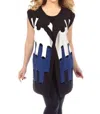 ANGEL GRAPHIC LONG VEST IN BLACK/COBALT